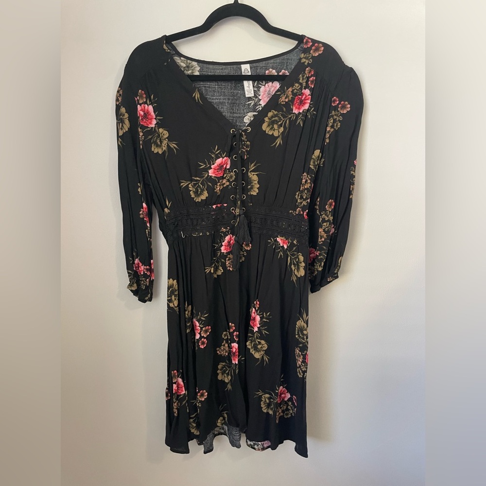 American Rag Black Floral Tie-Bust Dress Size XXL